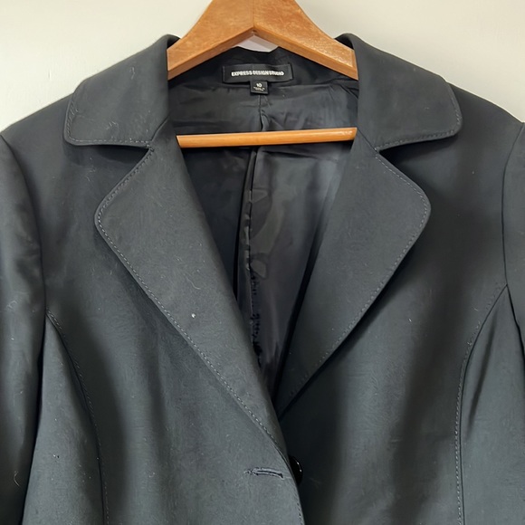 Express Design Studio Vintage Black Padded Blazer w/ Cheetah Lining - Size 10 - Picture 4 of 11